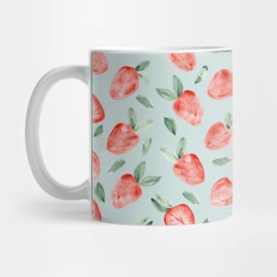 Watercolor painting of tropical strawberries on light greenish blue background Mug